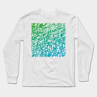 Colorful Handwritten Lettering in Blue and Green Gradient Pattern for Clothing, Accessories, and Home Decor Long Sleeve T-Shirt